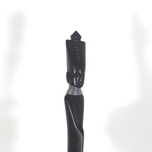 Vintage Carved Wood Letter Opener, African Art, Ebony Coloured Wood Face Head